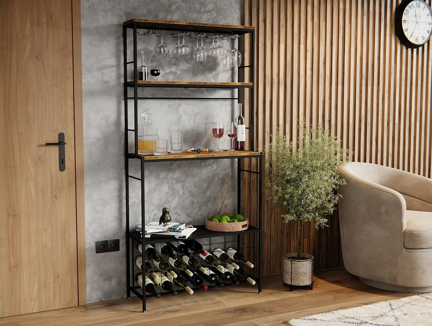 CARLA HOME Large Wine Rack for 20 Bottles with Wood Countertop and Sturdy Metal Frame-1978962252207886338