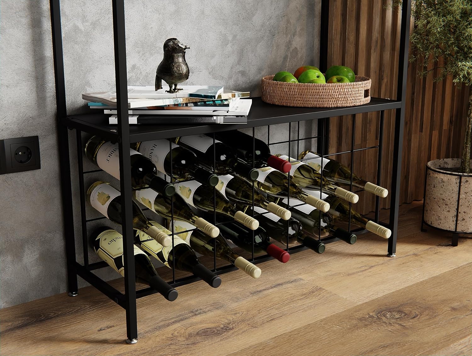 CARLA HOME Large Wine Rack for 20 Bottles with Wood Countertop and Sturdy Metal Frame-1978962252207886340