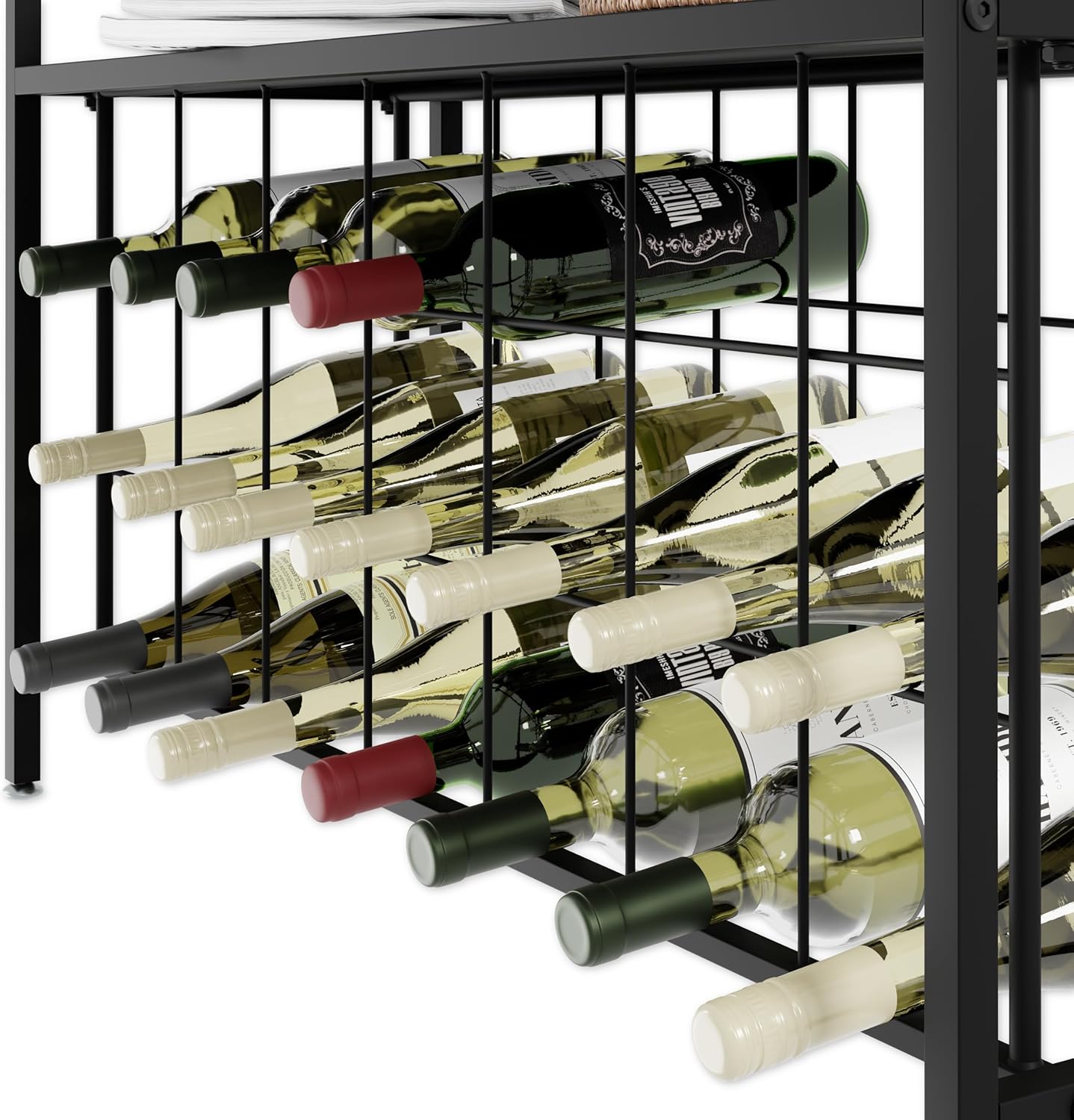 CARLA HOME Large Wine Rack for 20 Bottles with Wood Countertop and Sturdy Metal Frame-1978962252207886343