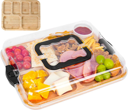 CARLA HOME Bamboo Charcuterie Board with Lid & Handle ideal Gift for Kitchen, Party & Picnic (6 Compartments)-1978962252384047104