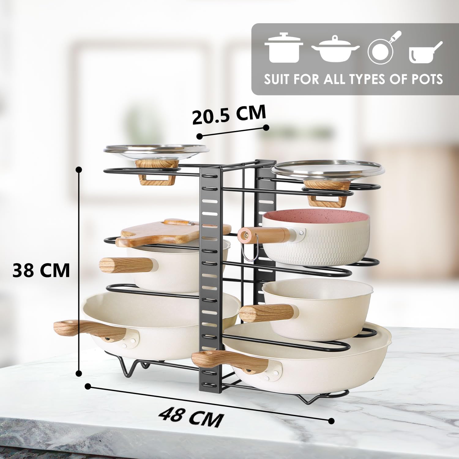 CARLA HOME Adjustable 8-Tier Pan Rack Pot Organizer for Kitchen Cabinet-1978962252560207874