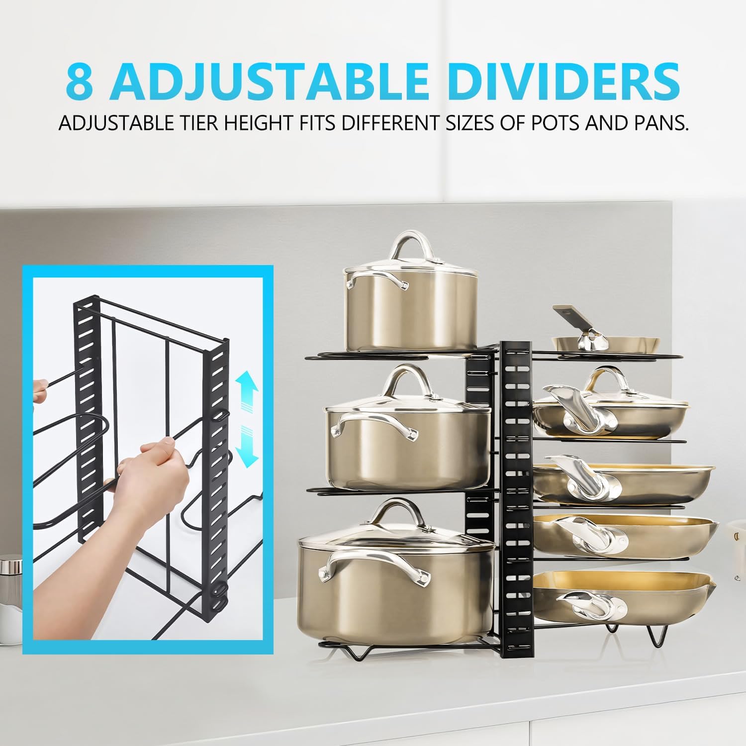 CARLA HOME Adjustable 8-Tier Pan Rack Pot Organizer for Kitchen Cabinet-1978962252560207877
