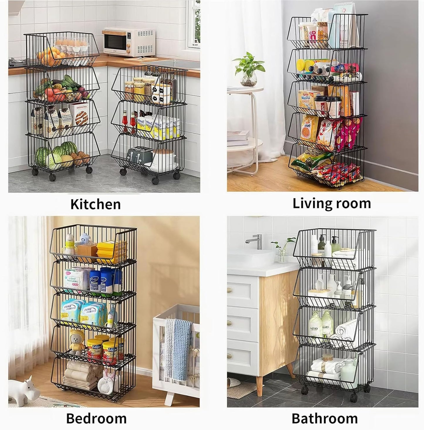 CARLA HOME Metal 5-Tier Rolling Vegetable and Fruit Basket Cart Stand for Kitchen-1978962252740562946