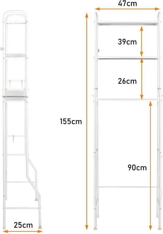 CARLA HOME 3-Tier Over The Toilet Storage Rack with Hooks & Paper Holder for Bathroom & Laundry Room-1978962253424234497