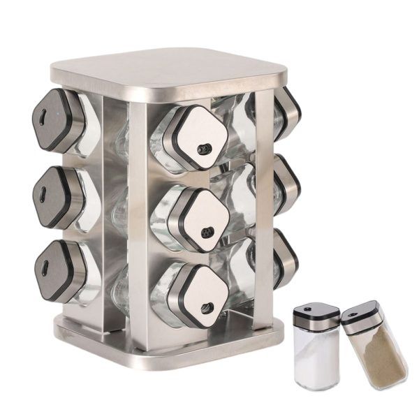 CARLA HOME Rotating Spice Rack Organizer with 20 Glass Jars for Kitchen Countertop-1978962253747195904