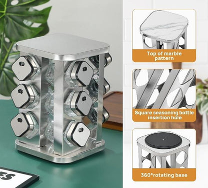 CARLA HOME Rotating Spice Rack Organizer with 20 Glass Jars for Kitchen Countertop-1978962253747195905