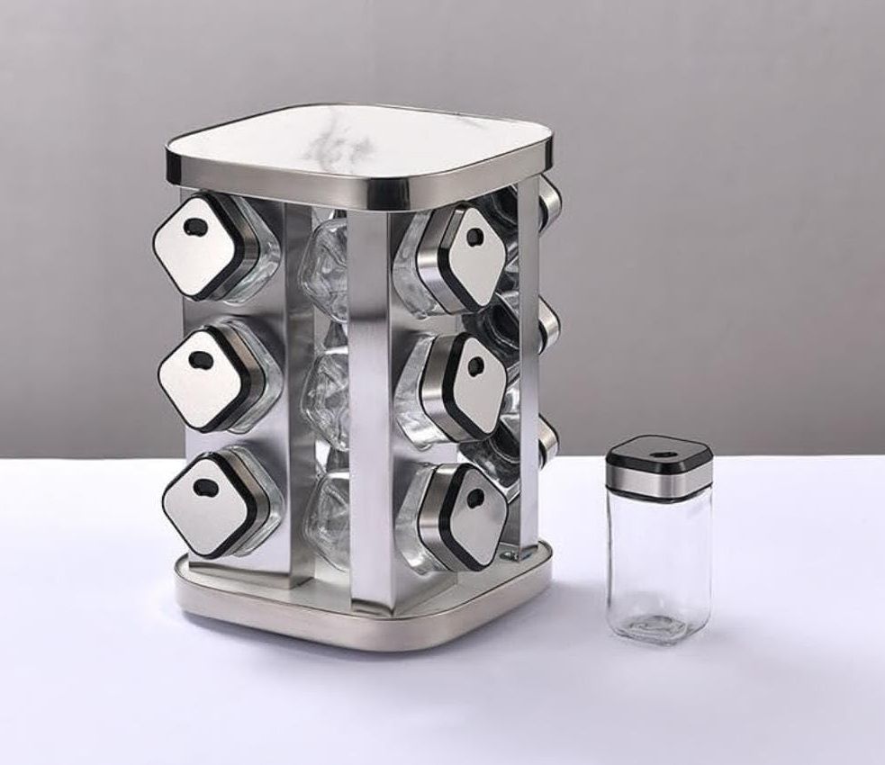 CARLA HOME Rotating Spice Rack Organizer with 20 Glass Jars for Kitchen Countertop-1978962253747195912