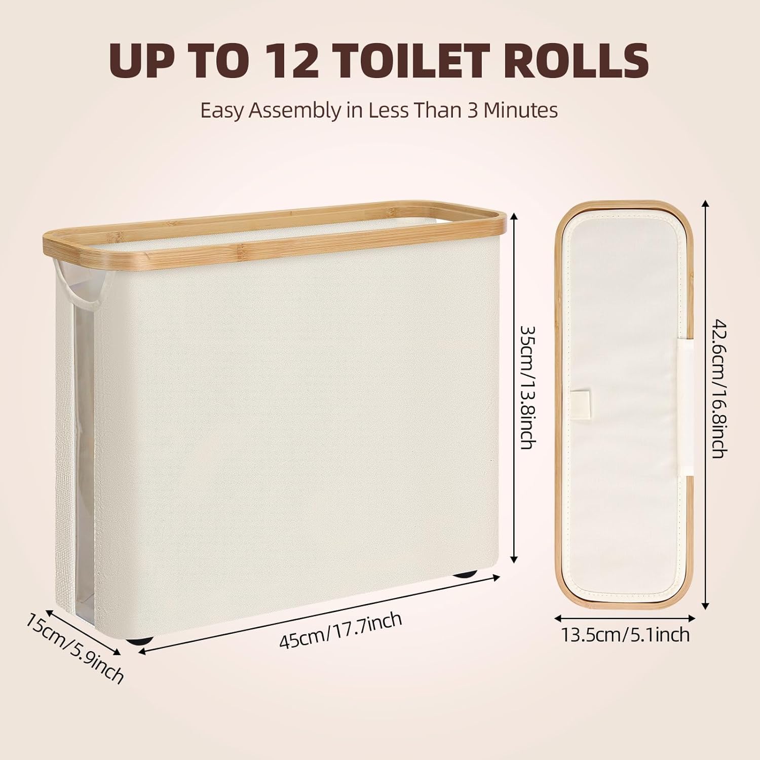 CARLA HOME Toilet Paper Storage Basket Holds Up to 12 Rolls with Bamboo Lid and Handle for RV Closet (White)-1978962254116294658