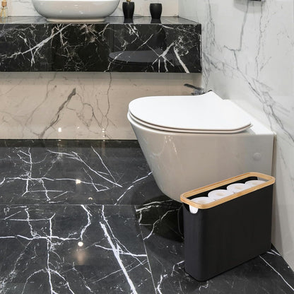 CARLA HOME Toilet Paper Storage Basket Holds Up to 12 Rolls with Bamboo Lid and Handle for RV Closet (Black)-1978962254300844033