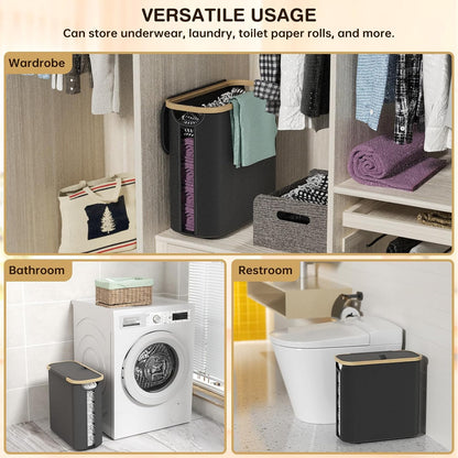 CARLA HOME Toilet Paper Storage Basket Holds Up to 12 Rolls with Bamboo Lid and Handle for RV Closet (Black)-1978962254300844037