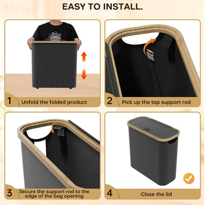 CARLA HOME Toilet Paper Storage Basket Holds Up to 12 Rolls with Bamboo Lid and Handle for RV Closet (Black)-1978962254300844038