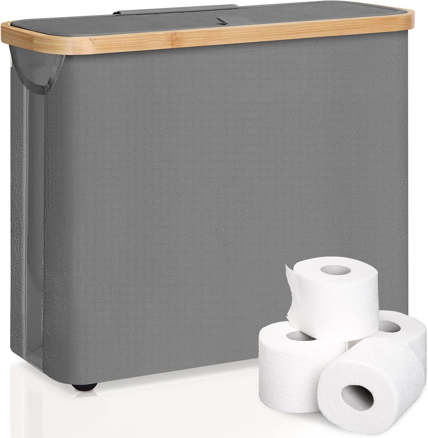 CARLA HOME Toilet Paper Storage Basket Holds Up to 12 Rolls with Bamboo Lid and Handle for RV Closet (Grey)-1978962254481199104