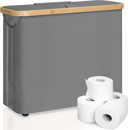 CARLA HOME Toilet Paper Storage Basket Holds Up to 12 Rolls with Bamboo Lid and Handle for RV Closet (Grey)-1978962254481199104