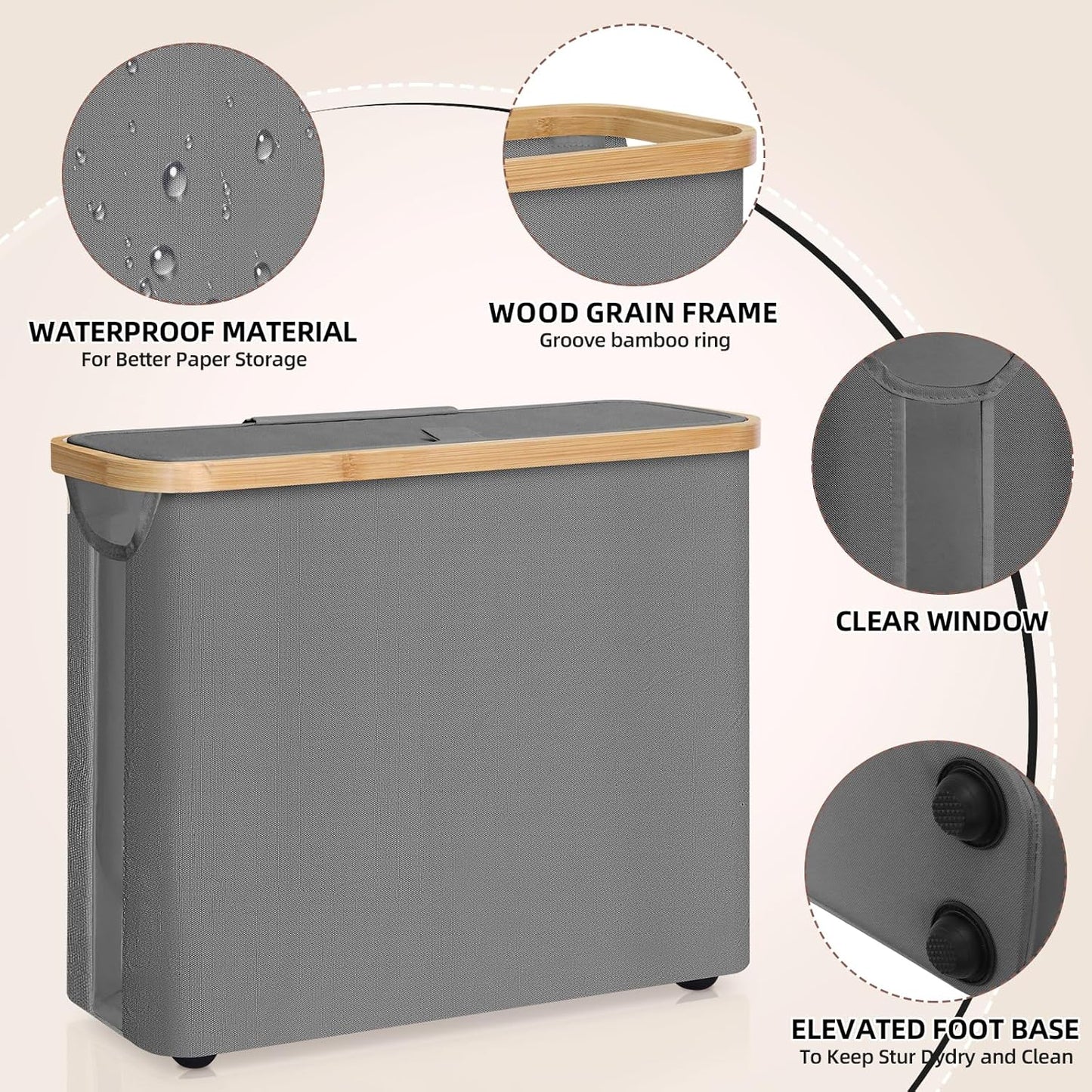 CARLA HOME Toilet Paper Storage Basket Holds Up to 12 Rolls with Bamboo Lid and Handle for RV Closet (Grey)-1978962254481199107