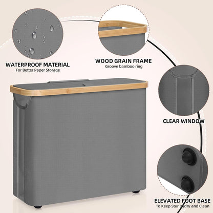 CARLA HOME Toilet Paper Storage Basket Holds Up to 12 Rolls with Bamboo Lid and Handle for RV Closet (Grey)-1978962254481199107