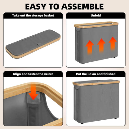 CARLA HOME Toilet Paper Storage Basket Holds Up to 12 Rolls with Bamboo Lid and Handle for RV Closet (Grey)-1978962254481199110