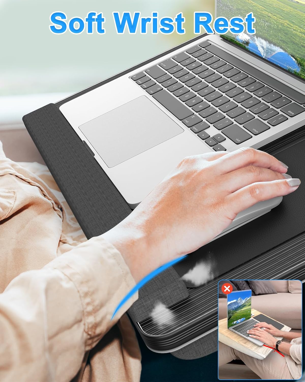 CARLA HOME Oversized Portable Lap Desk with Cushion,Mouse Pad, Tablet and Phone Holder which Fits Up to 17 Inch Laptops for Bed or Sofa (Black)-1978962254992904194