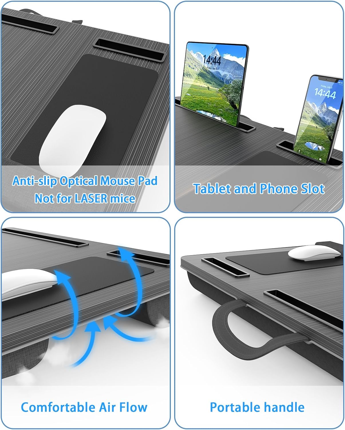 CARLA HOME Oversized Portable Lap Desk with Cushion,Mouse Pad, Tablet and Phone Holder which Fits Up to 17 Inch Laptops for Bed or Sofa (Black)-1978962254992904195