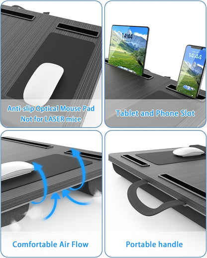 CARLA HOME Oversized Portable Lap Desk with Cushion,Mouse Pad, Tablet and Phone Holder which Fits Up to 17 Inch Laptops for Bed or Sofa (Black)-1978962254992904195