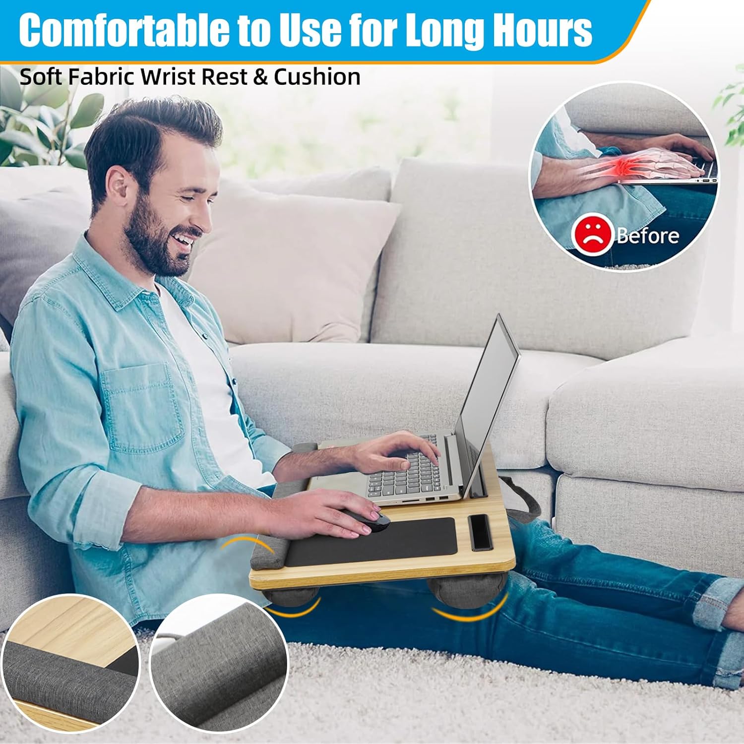 CARLA HOME Oversized Portable Lap Desk with Cushion,Mouse Pad, Tablet and Phone Holder which Fits Up to 17 Inch Laptops for Bed or Sofa (Black)-1978962254992904197