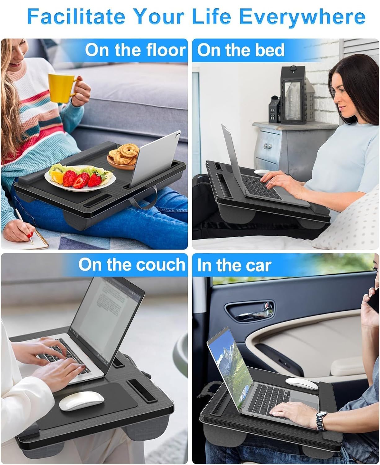 CARLA HOME Oversized Portable Lap Desk with Cushion,Mouse Pad, Tablet and Phone Holder which Fits Up to 17 Inch Laptops for Bed or Sofa (Black)-1978962254992904198