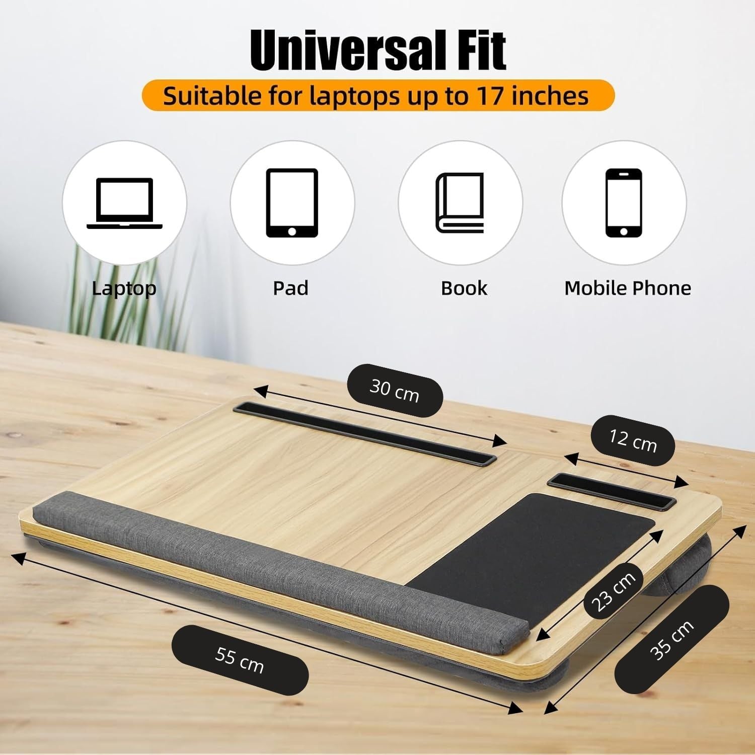 CARLA HOME Oversized Portable Lap Desk with Cushion,Mouse Pad, Tablet and Phone Holder which Fits Up to 17 Inch Laptops for Bed or Sofa (Brown) - Bens Market Place