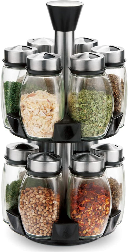 CARLA HOME Rotating Spice Rack Organizer with 16 Glass Jars for Kitchen Seasoning and Herb Storage-1978962255324254208