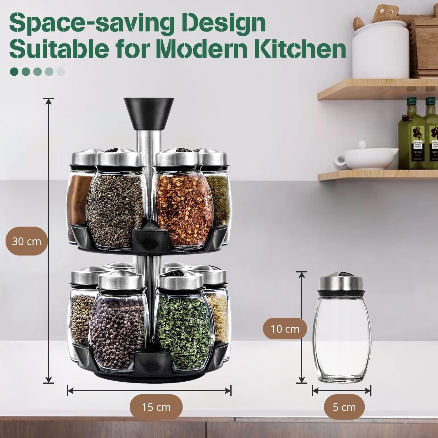 CARLA HOME Rotating Spice Rack Organizer with 16 Glass Jars for Kitchen Seasoning and Herb Storage-1978962255324254209