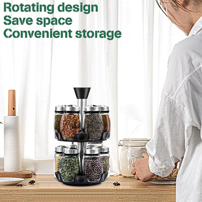 CARLA HOME Rotating Spice Rack Organizer with 16 Glass Jars for Kitchen Seasoning and Herb Storage-1978962255324254213