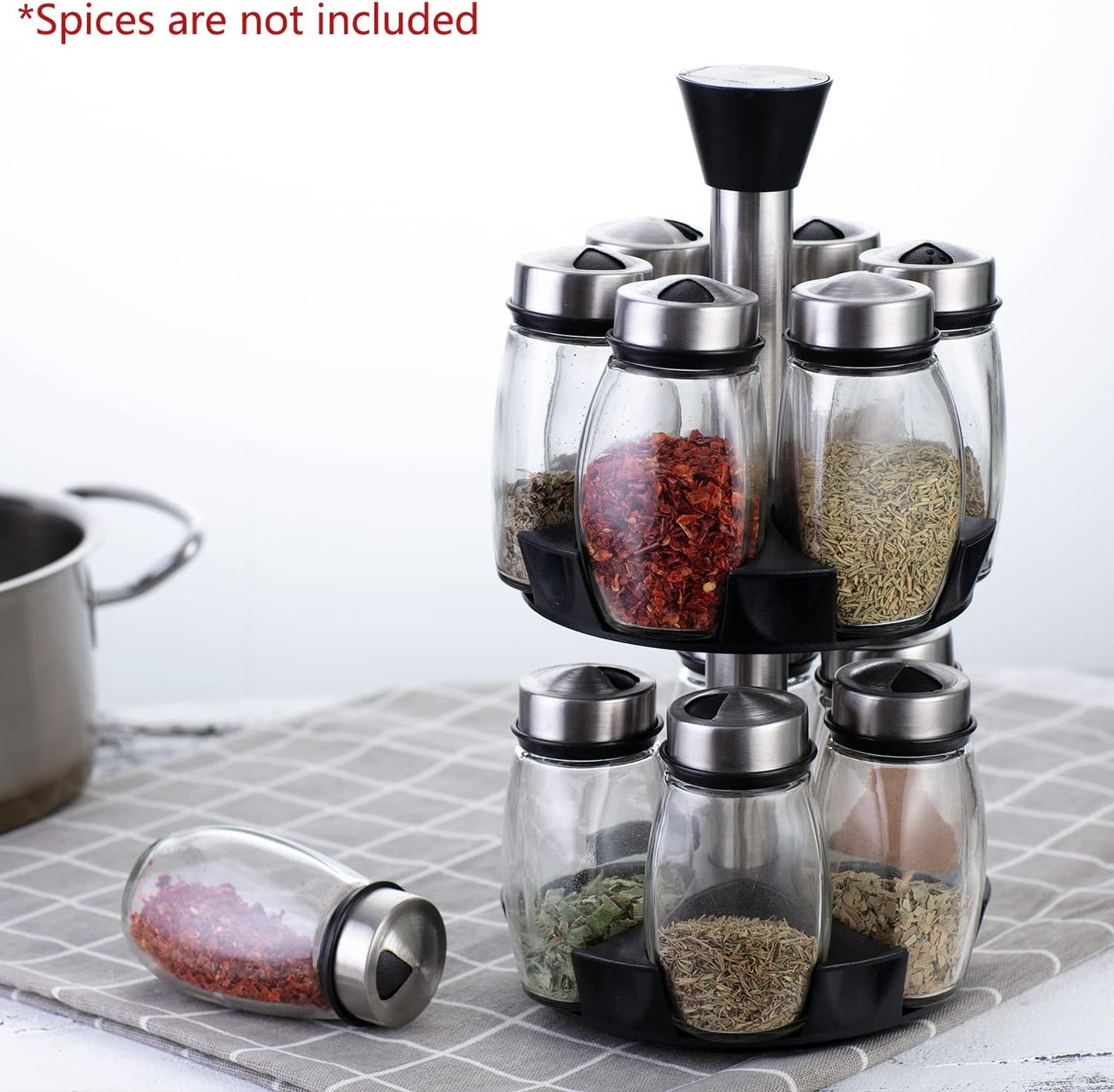 CARLA HOME Rotating Spice Rack Organizer with 16 Glass Jars for Kitchen Seasoning and Herb Storage-1978962255324254214