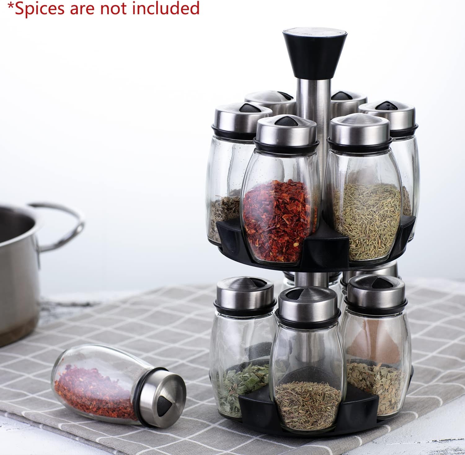 CARLA HOME Rotating Spice Rack Organizer with 16 Glass Jars for Kitchen Seasoning and Herb Storage-1978962255324254214