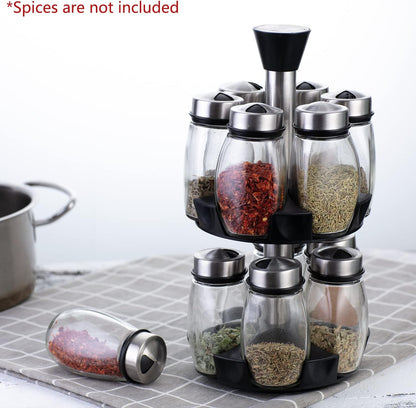 CARLA HOME Rotating Spice Rack Organizer with 16 Glass Jars for Kitchen Seasoning and Herb Storage-1978962255324254214