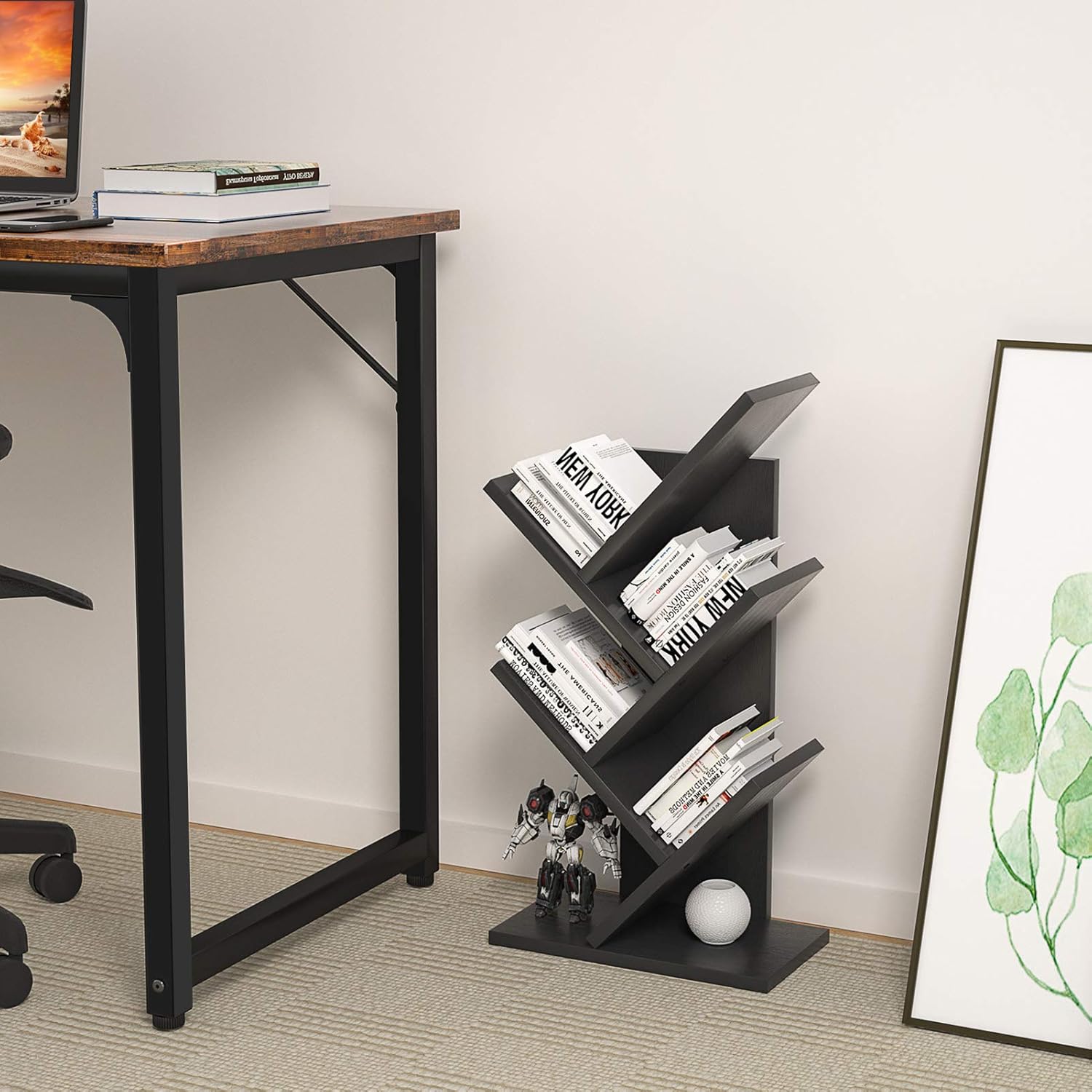 CARLA HOME 5-Tier Tree Bookshelf Storage Rack for Home Office or Bedroom (Black)-1978962255487832073