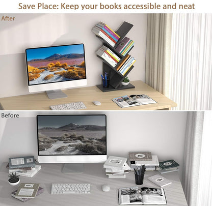 CARLA HOME 5-Tier Tree Bookshelf Storage Rack for Home Office or Bedroom (Black)-1978962255487832066