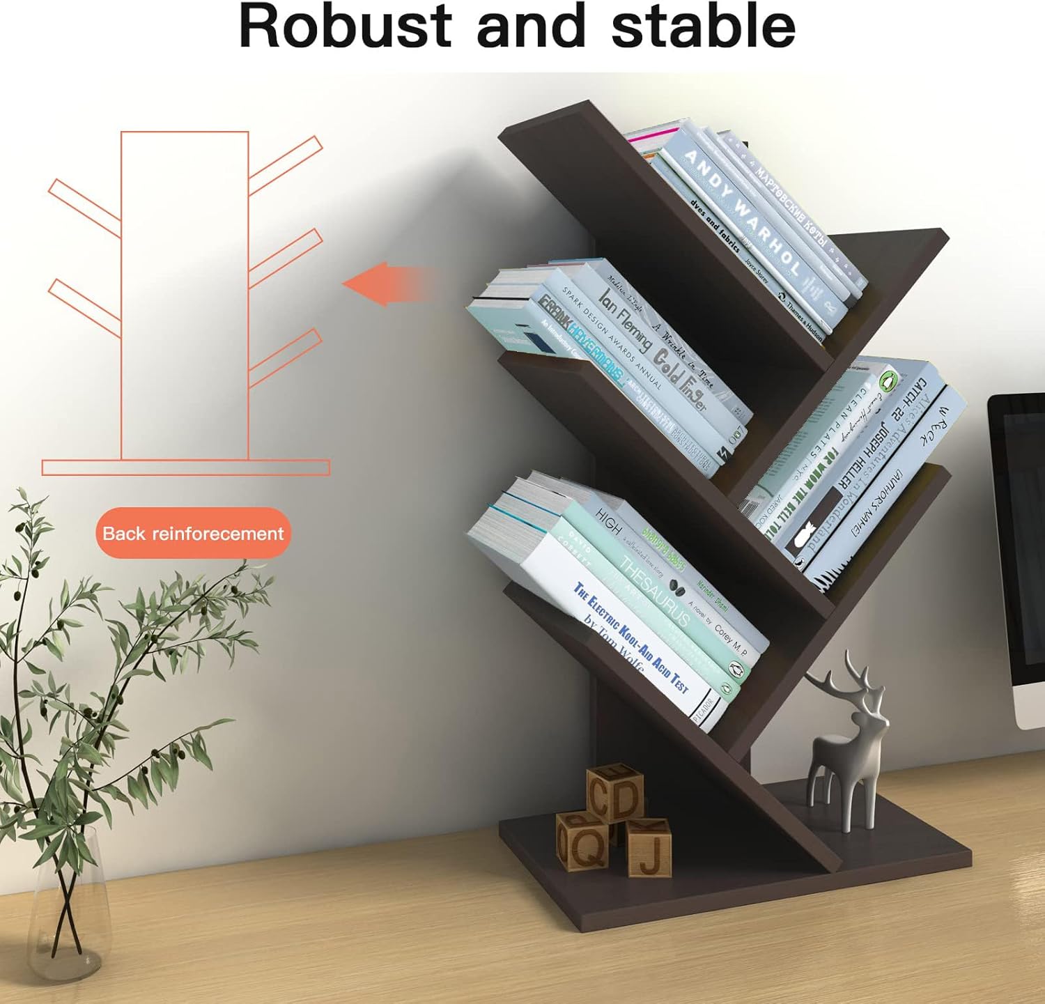 CARLA HOME 5-Tier Tree Bookshelf Storage Rack for Home Office or Bedroom (Black) - Bens Market Place