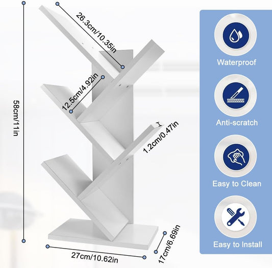 CARLA HOME 5-Tier Tree Bookshelf Storage Rack for Home Office or Bedroom (White)-1978962255659798529