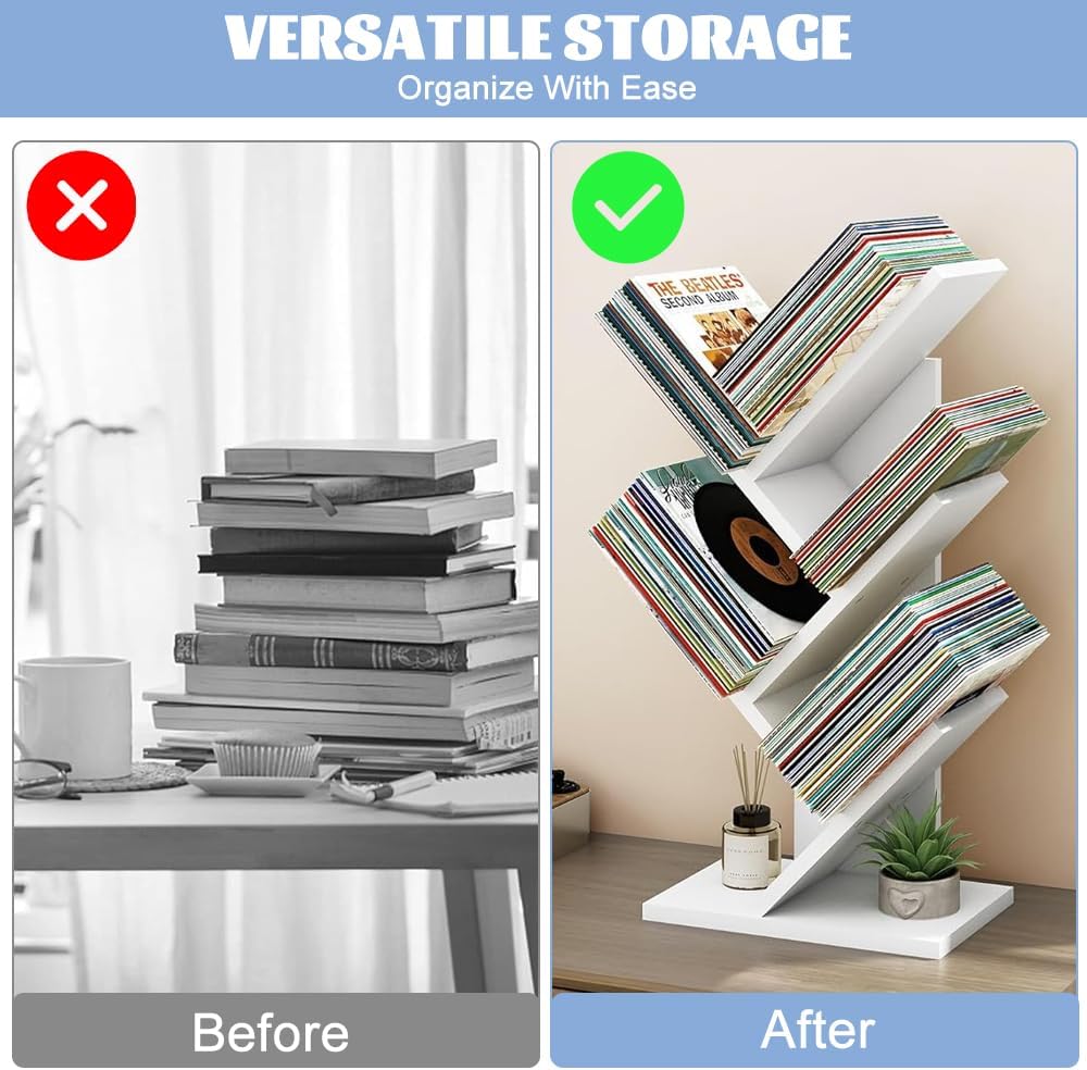 CARLA HOME 5-Tier Tree Bookshelf Storage Rack for Home Office or Bedroom (White) - Bens Market Place
