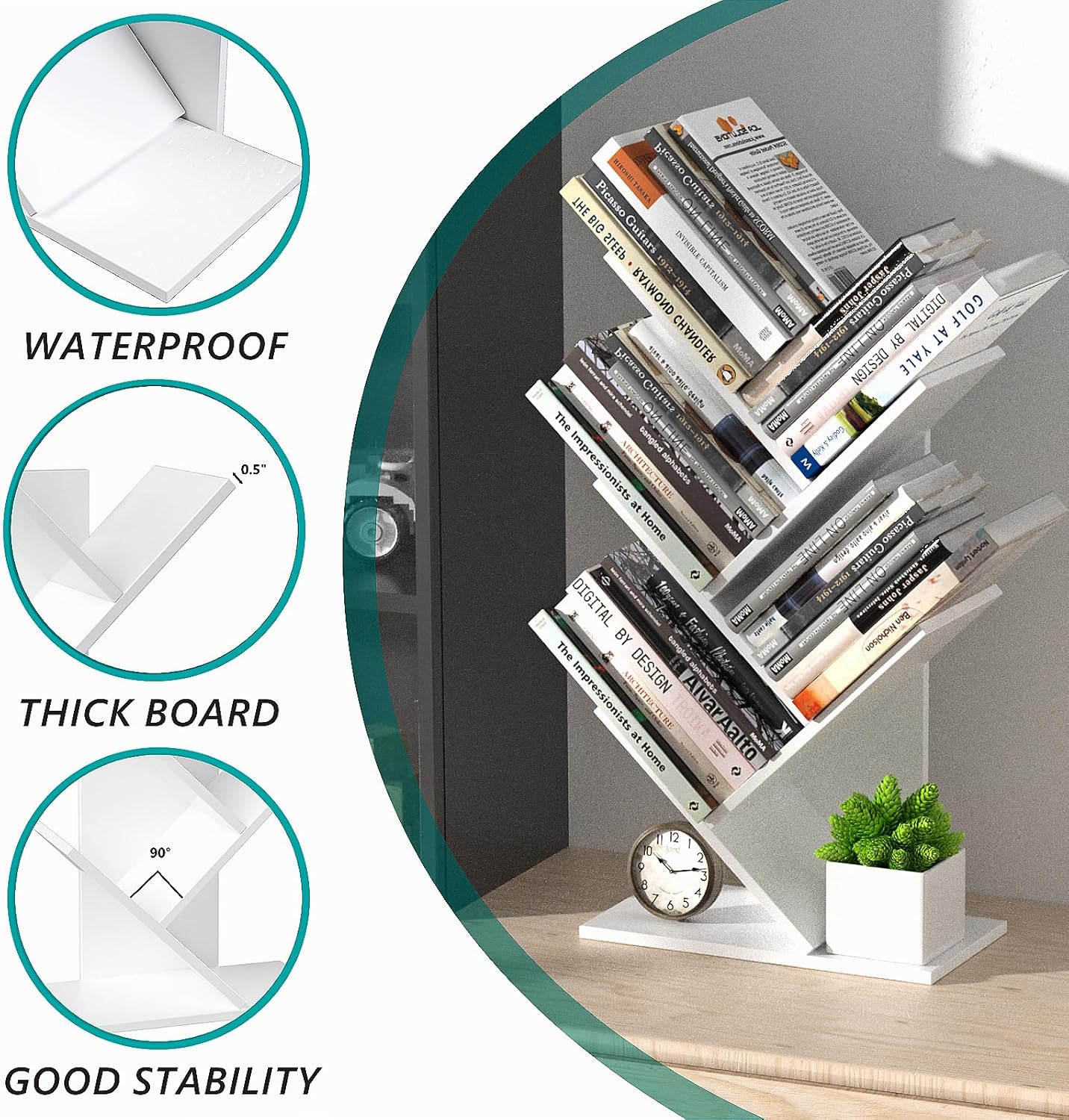 CARLA HOME 5-Tier Tree Bookshelf Storage Rack for Home Office or Bedroom (White)-1978962255659798531