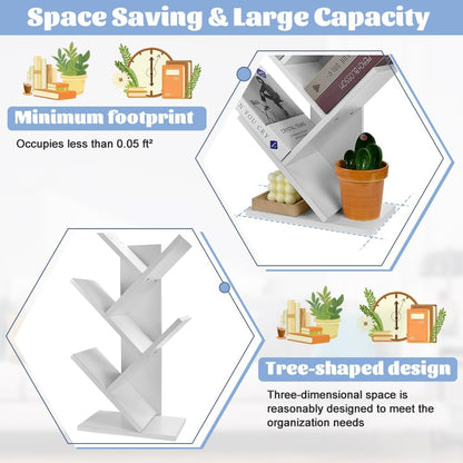 CARLA HOME 5-Tier Tree Bookshelf Storage Rack for Home Office or Bedroom (White)-1978962255659798533