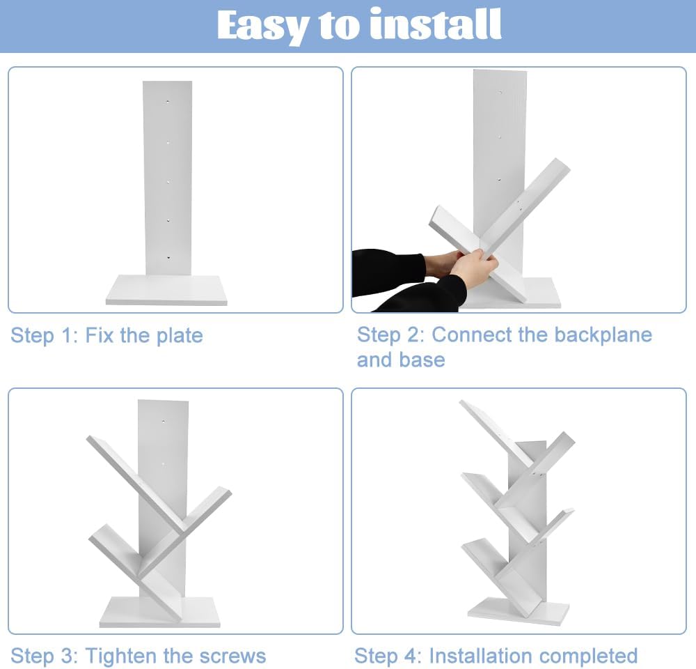 CARLA HOME 5-Tier Tree Bookshelf Storage Rack for Home Office or Bedroom (White)-1978962255659798535