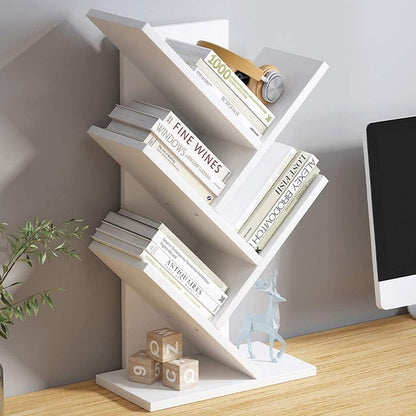 CARLA HOME 5-Tier Tree Bookshelf Storage Rack for Home Office or Bedroom (White)-1978962255659798536