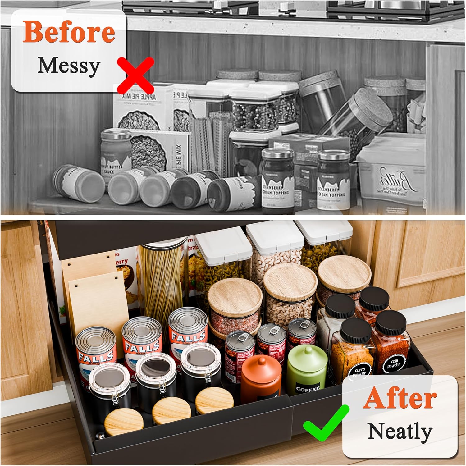 CARLA HOME Pack Pull Out Cabinet Organizer Expandable for Cabinets with Adjustable Slide Out Shelves and Easy Installation (Black)-1978962256163115011