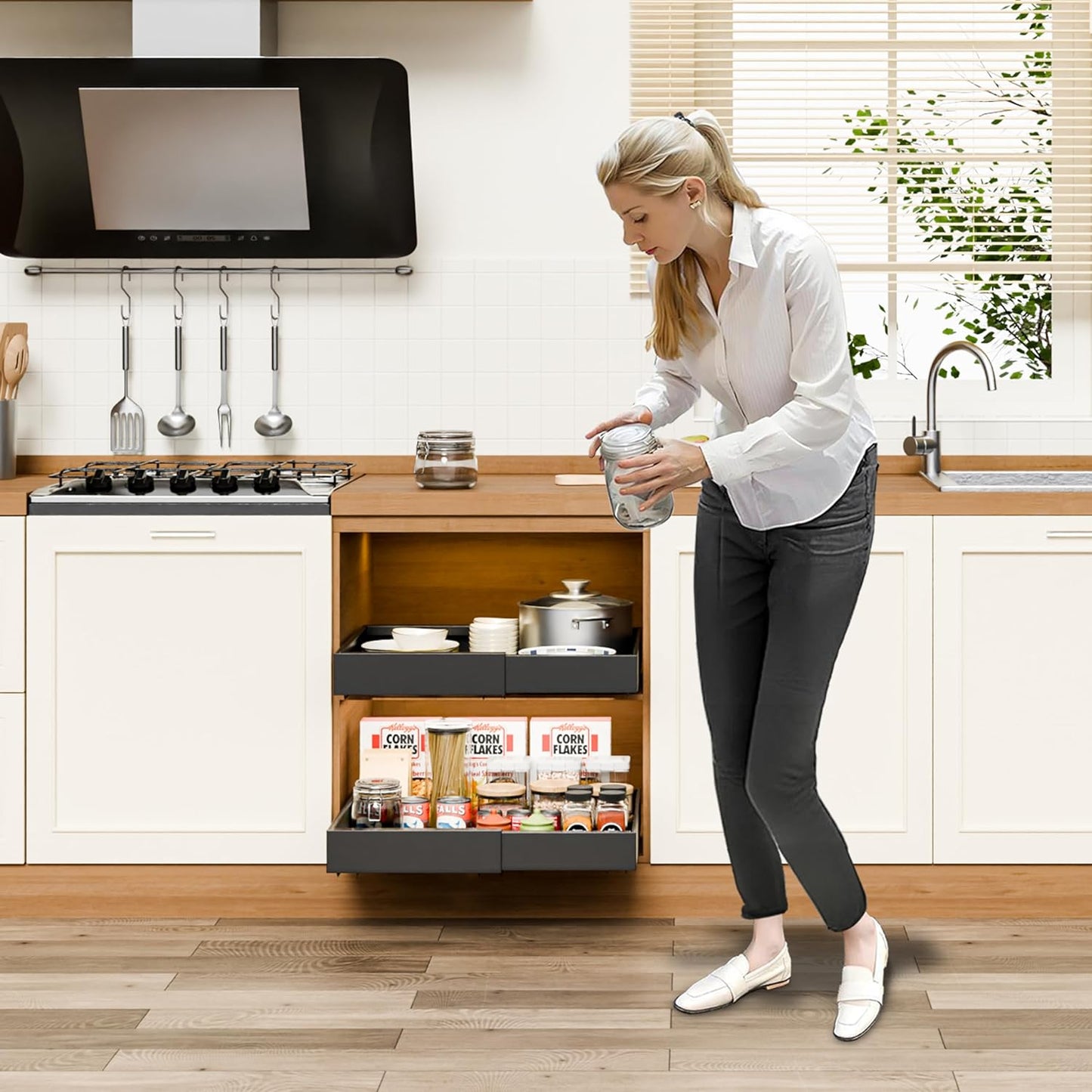 CARLA HOME Pack Pull Out Cabinet Organizer Expandable for Cabinets with Adjustable Slide Out Shelves and Easy Installation (Black)-1978962256163115014