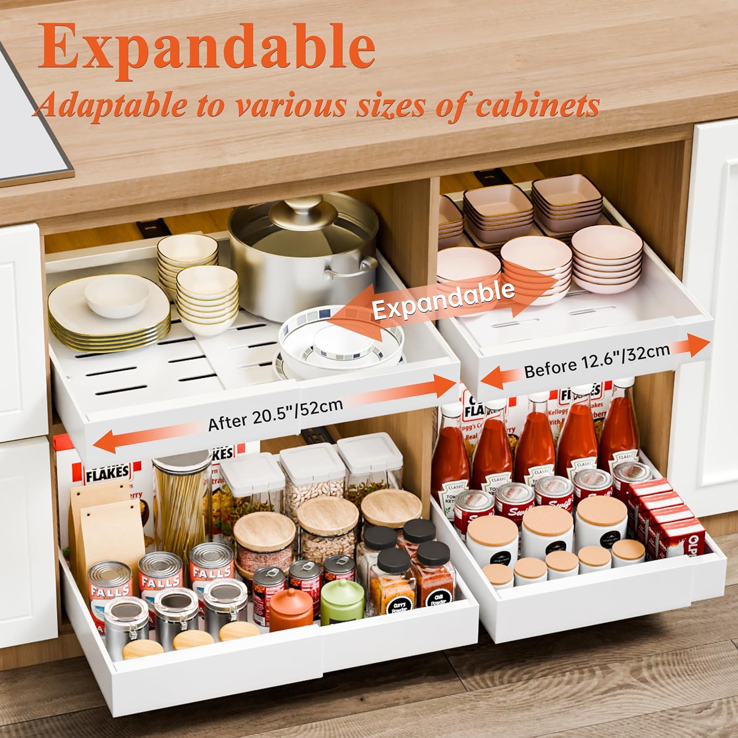 CARLA HOME Pack Pull Out Cabinet Organizer Expandable for Cabinets with Adjustable Slide Out Shelves and Easy Installation (White)-1978962256330887170