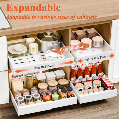 CARLA HOME Pack Pull Out Cabinet Organizer Expandable for Cabinets with Adjustable Slide Out Shelves and Easy Installation (White)-1978962256330887170