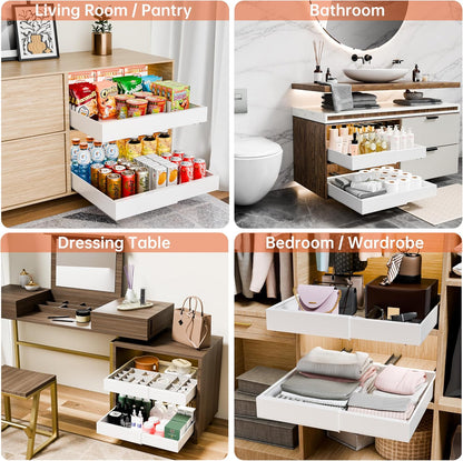 CARLA HOME Pack Pull Out Cabinet Organizer Expandable for Cabinets with Adjustable Slide Out Shelves and Easy Installation (White)-1978962256330887172