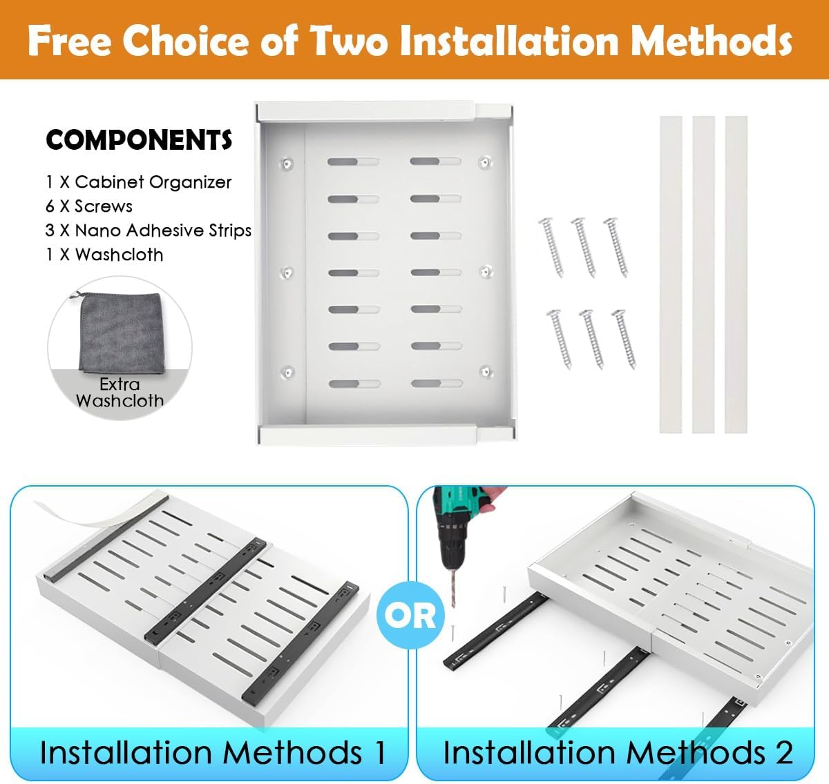 CARLA HOME Pack Pull Out Cabinet Organizer Expandable for Cabinets with Adjustable Slide Out Shelves and Easy Installation (White)-1978962256330887175