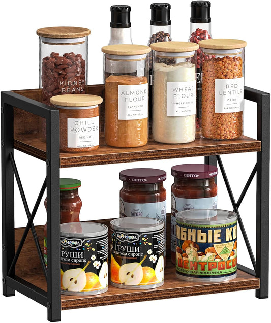 CARLA HOME 2-Tier Countertop Shelf Organizer Rustic Wood Kitchen Spice Rack for Storage, Condiments & Cabinet Organization-1978962256846786561