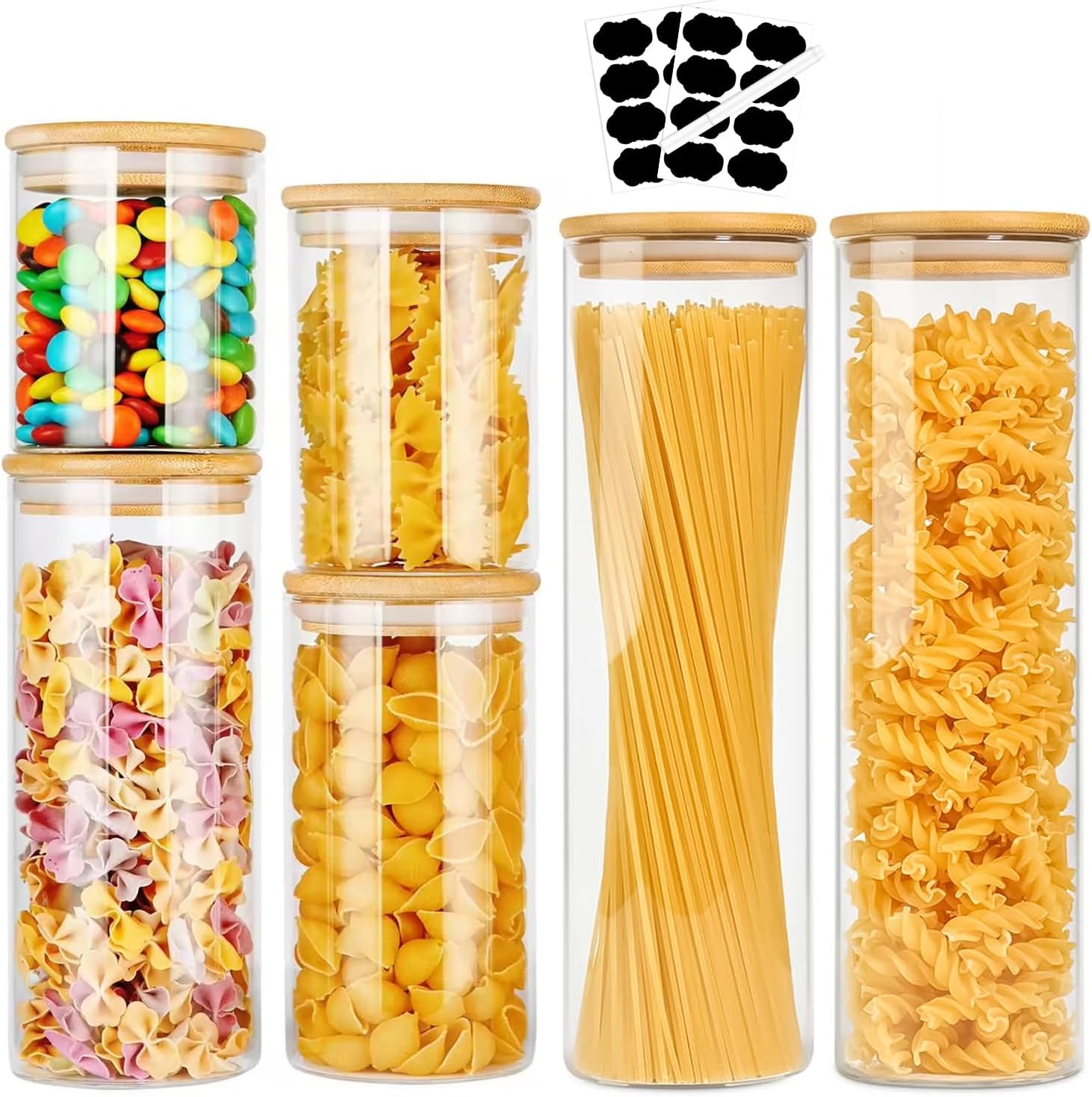 CARLA HOME 6 Pack Glass Storage Jars with Bamboo Lids for Kitchen Pantry, Pasta, Snacks, Cookies, Candy & More-1978962257010364416