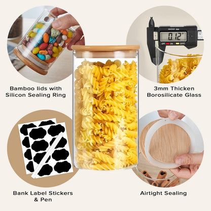 CARLA HOME 6 Pack Glass Storage Jars with Bamboo Lids for Kitchen Pantry, Pasta, Snacks, Cookies, Candy & More-1978962257010364418
